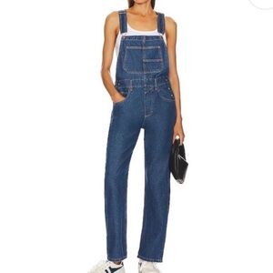 Free People Ziggy Denim Overalls Dark Wash Sapphire Blue Size Large New